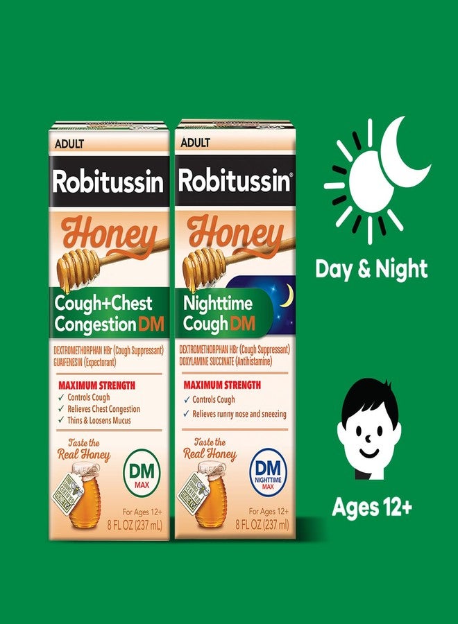 Robitussin Honey DM Max Cough Plus Chest Congestion and Robitussin Maximum Strength Honey Nighttime Cough DM, Adult Formulas - 2 x 8 Fl Oz Bottles - Image 5